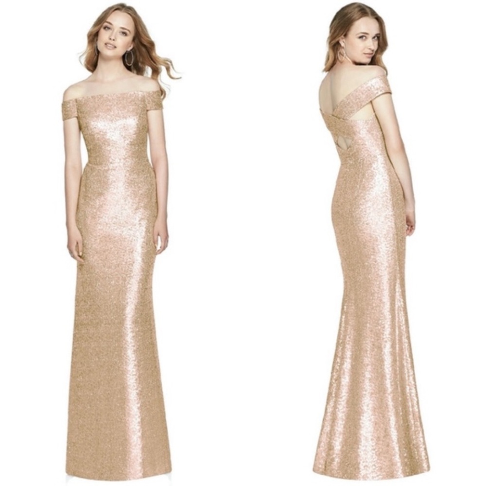 NWT NORDSTROM DESSY COLLECTION GOLD SEQUIN BARDOT MAXI DRESS SZ 0